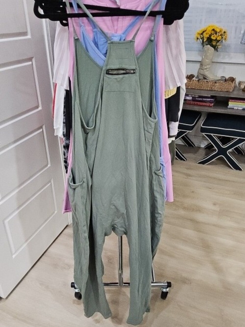 Free People Olive Green Relaxed Pocket Jumpsuit - Picture 3 of 3